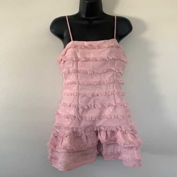Princess Polly Mauve Pink Moline Fringe Ruffle Mini Tank Dress - Picture 3 of 13